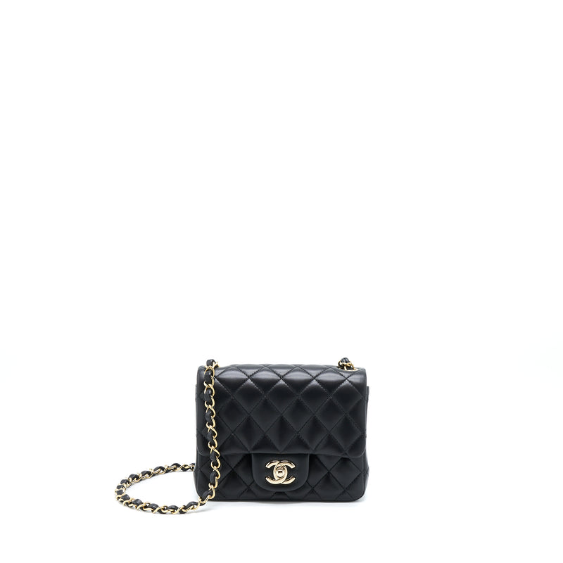 Chanel Mini Square Flap Bag Lambskin Black LGHW (Microchip)