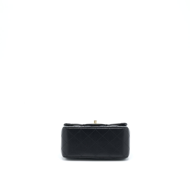 Chanel Mini Square Flap Bag Lambskin Black LGHW (Microchip)