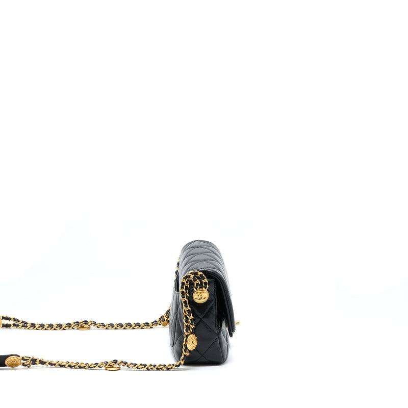Chanel 22A Small Flap Bag Caviar Black Brushed Gold Hardware(Microchip)