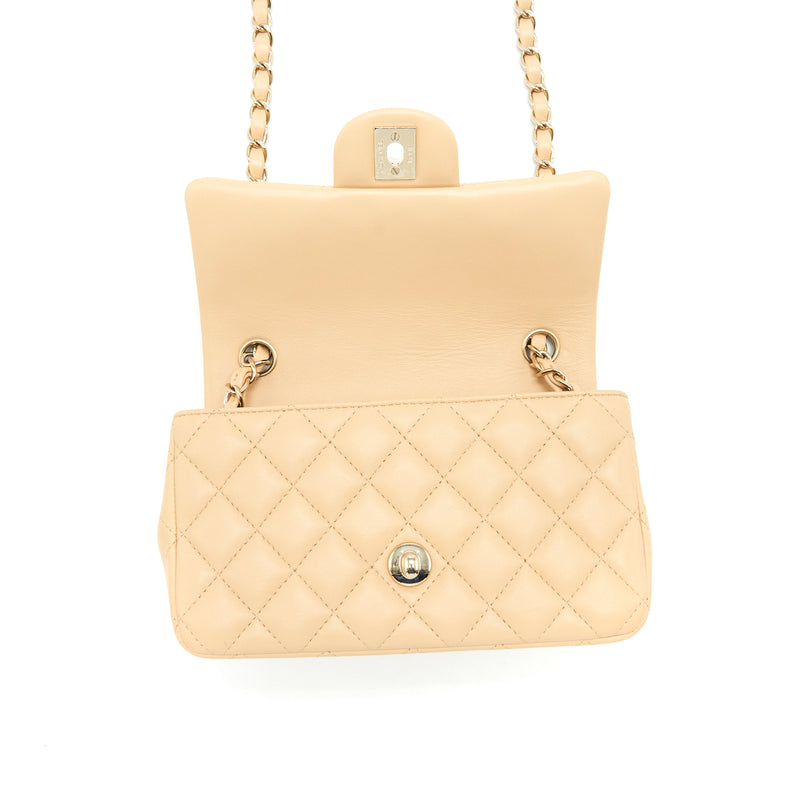 Chanel Mini Rectangular Lambskin Beige LGHW(Microchip)