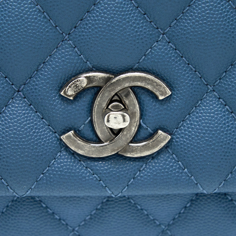 Chanel Medium Coco Handle Caviar Blue Ruthenium SHW