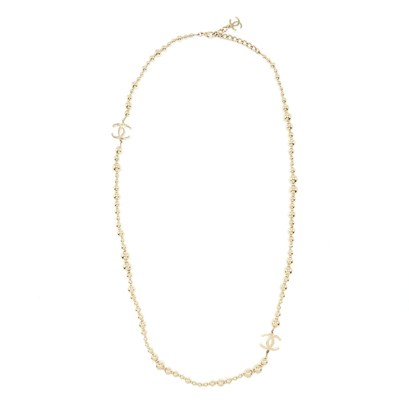 Chanel Long Necklace Light Gold Tone