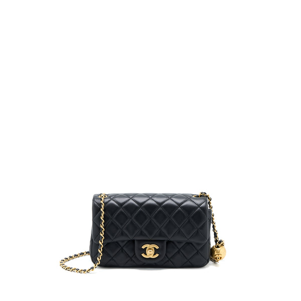 Chanel Pearl Crush Mini Rectangular Flap Bag Lambskin Black Brushed GHW