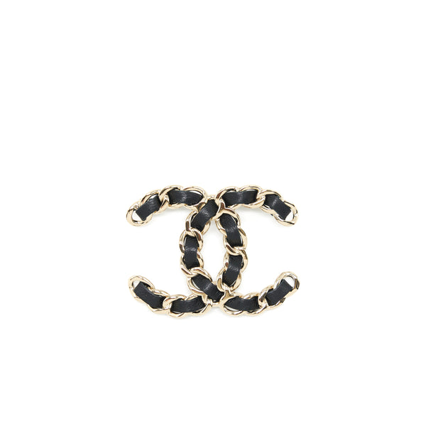 Chanel CC With Leather Chain Brooch Black LGHW