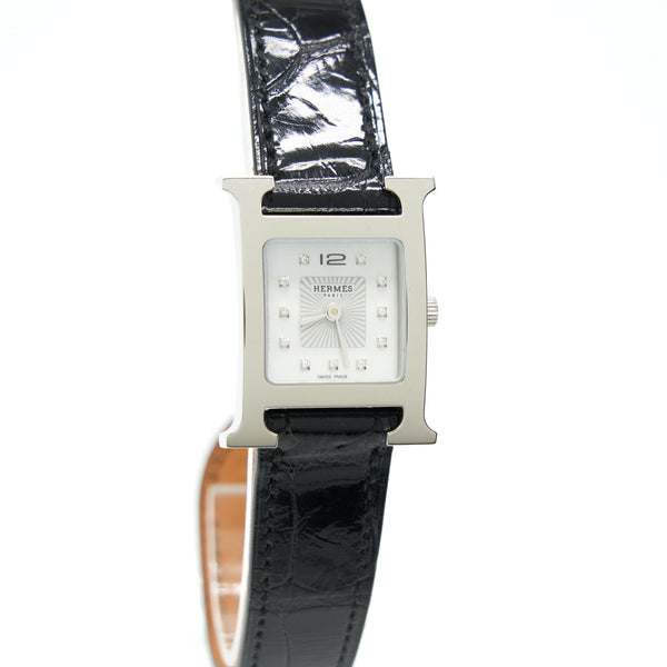 Hermes Heure H watch, Mini model, 21 mm Black Alligator Leather Strap SHW