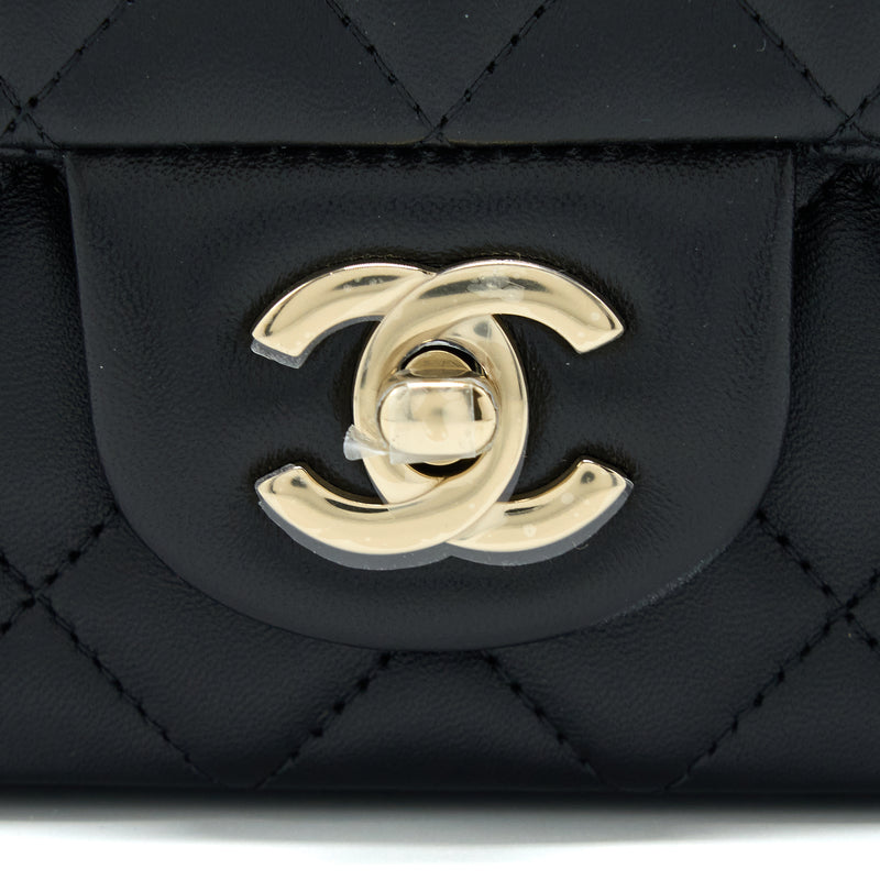 Chanel Classic Mini Rectangular Flap Bag Lambskin Black LGHW (Microchip)