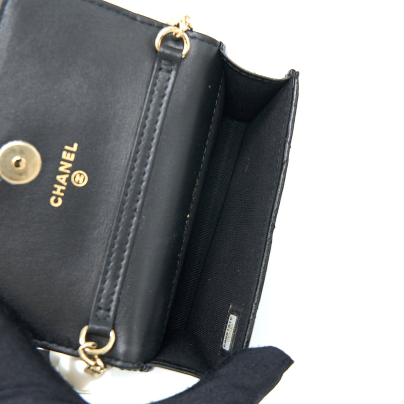 Chanel Mini Flap Bag with Giant Pearl Chain Lambskin Black LGHW