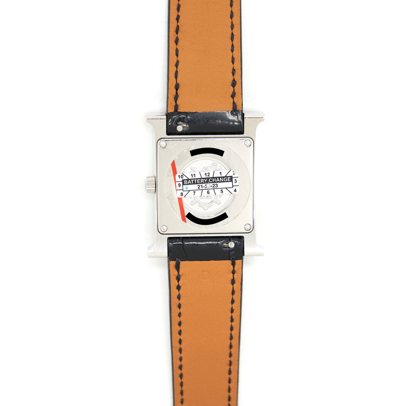 Hermes Heure H watch, Mini model, 21 mm Black Alligator Leather Strap SHW