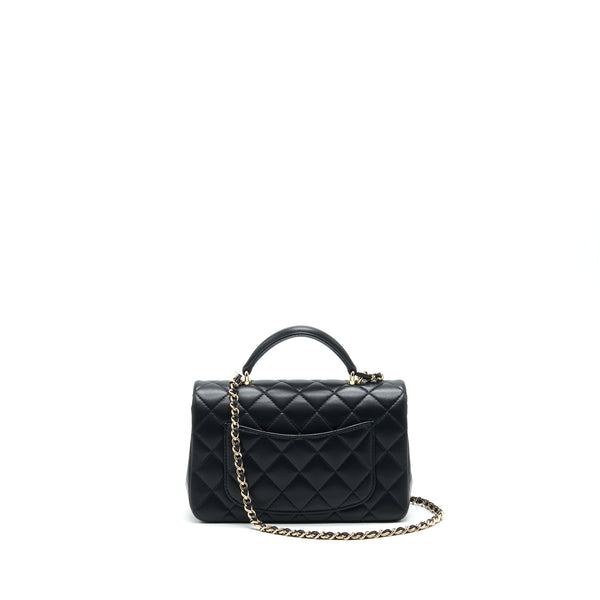 Chanel Top Handle Mini Rectangular Flap Bag Lambskin Black LGHW (Microchip)