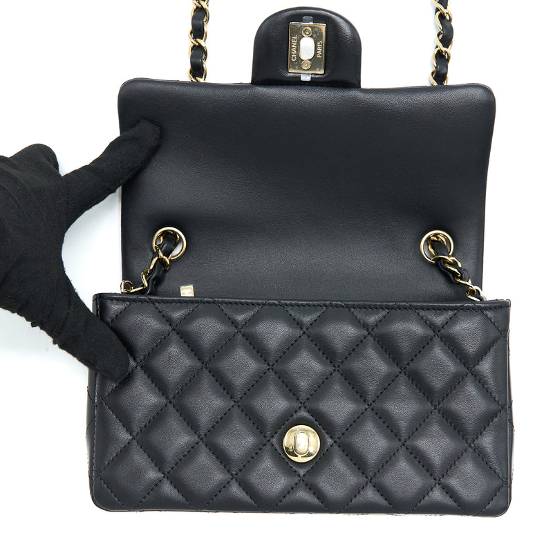 Chanel Classic Mini Rectangular Flap Bag Lambskin Black LGHW (Microchip)