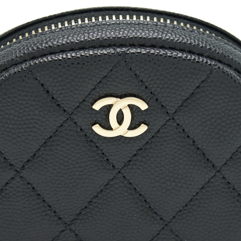 Chanel CC Logo Round Coin Purse Caviar Navy LGHW