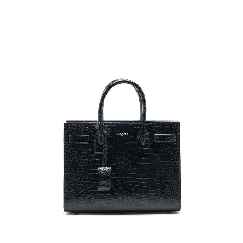 Saint Laurent Sac De Jour Baby in Croc embossed leather Black SHW