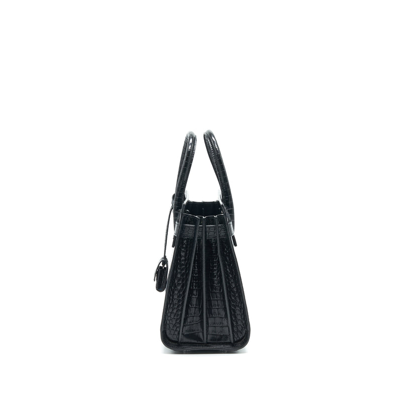 Saint Laurent Sac De Jour Baby in Croc embossed leather Black SHW