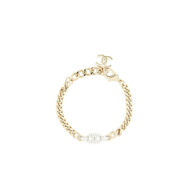 Chanel CC Logo Chain Bracelet Light Gold Tone