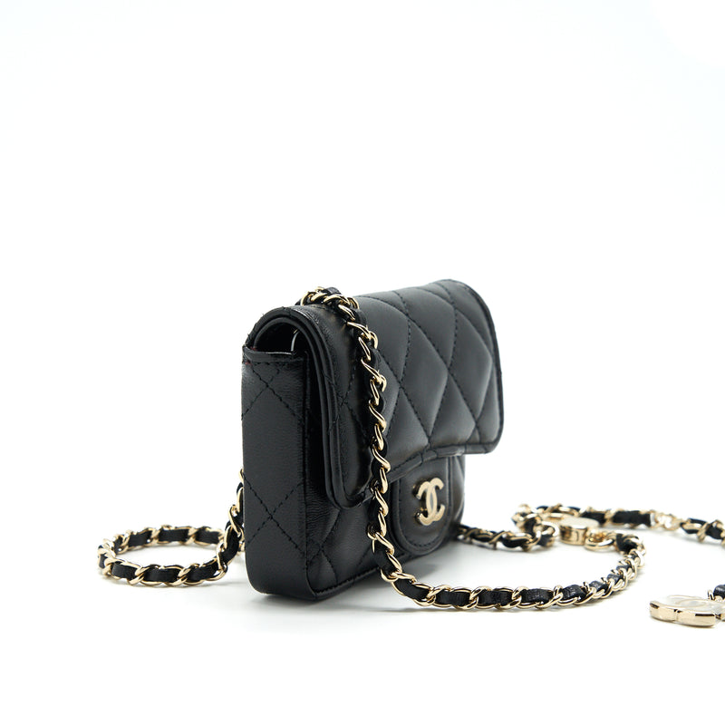 CHANEL Black Lambskin Wallet-on-the-chain WOC Crossbody Flap Bag