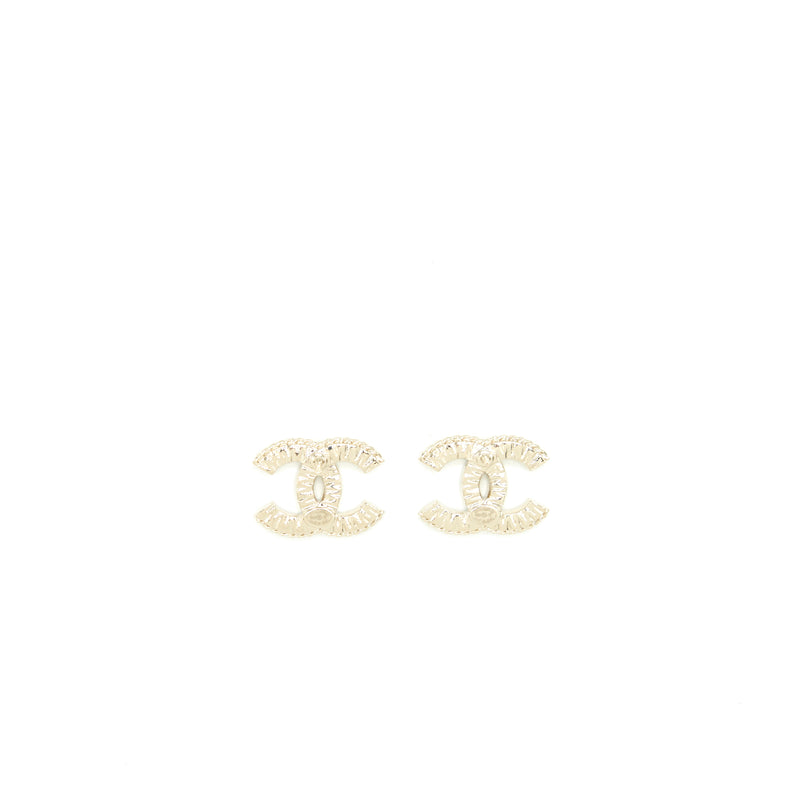 Chanel CC Logo Crystal Earring Light Gold Tone