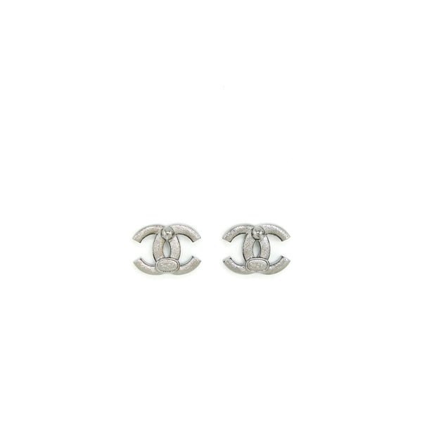 Chanel 22S CC Logo Rainbow Crystal Earrings Sliver Tone