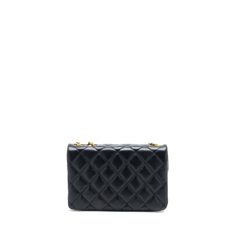 Chanel 22K Gold Pillar Adjustment Chain Flap Bag Lambskin Black GHW (Microchip)