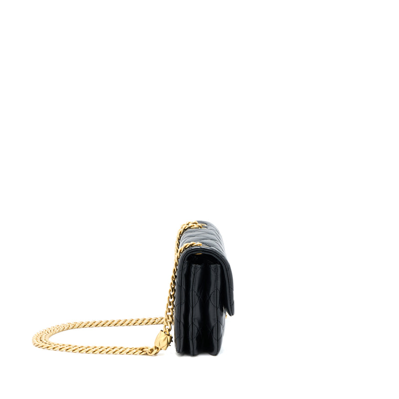 Chanel 22K Gold Pillar Adjustment Chain Flap Bag Lambskin Black GHW (Microchip)