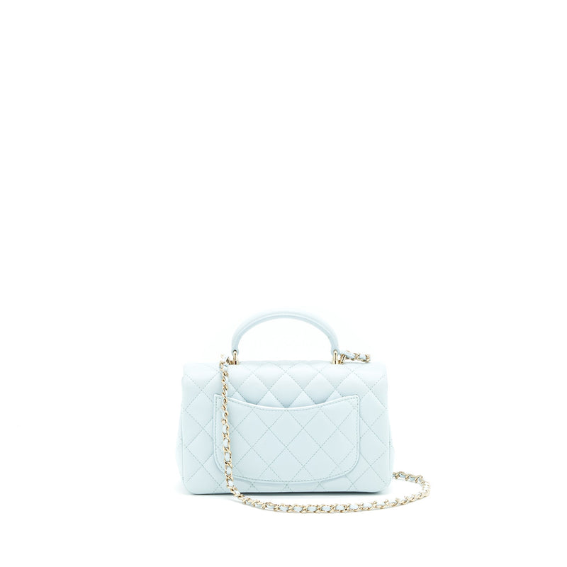 Chanel 21K Mini Top Handle Rectangular Flap Bag Pastel Blue LGHW