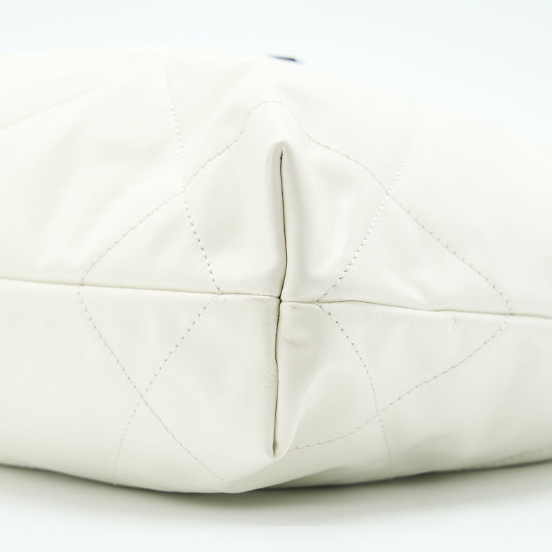 Chanel Small 22 Bag Shiny Calfskin White GHW (Microchip)