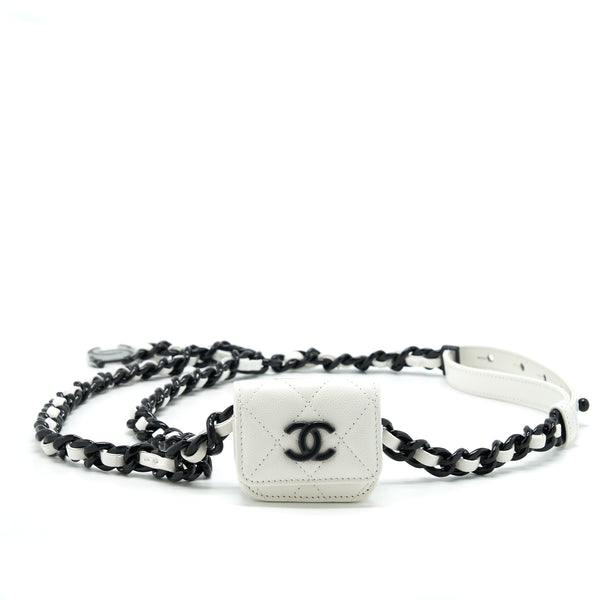 Chanel AirPods Case Chain Belt White / Black Hardware