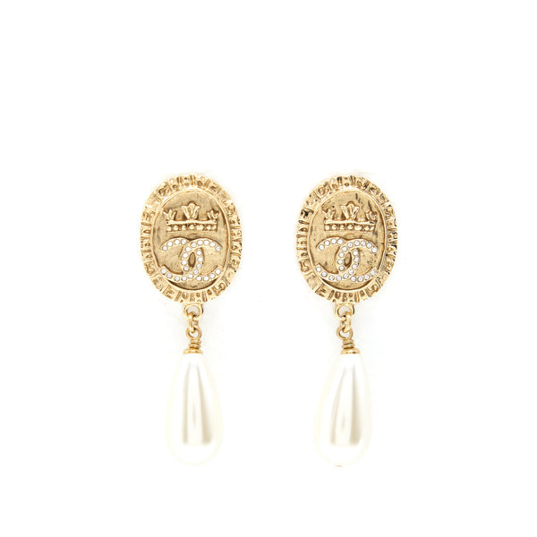 Chanel Pearl Drop Earrings With Crystals GHW