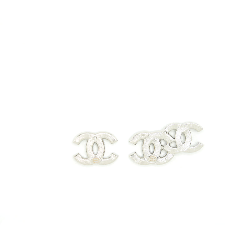 Chanel CC Logo Earrings With Crystal Sliver Tone