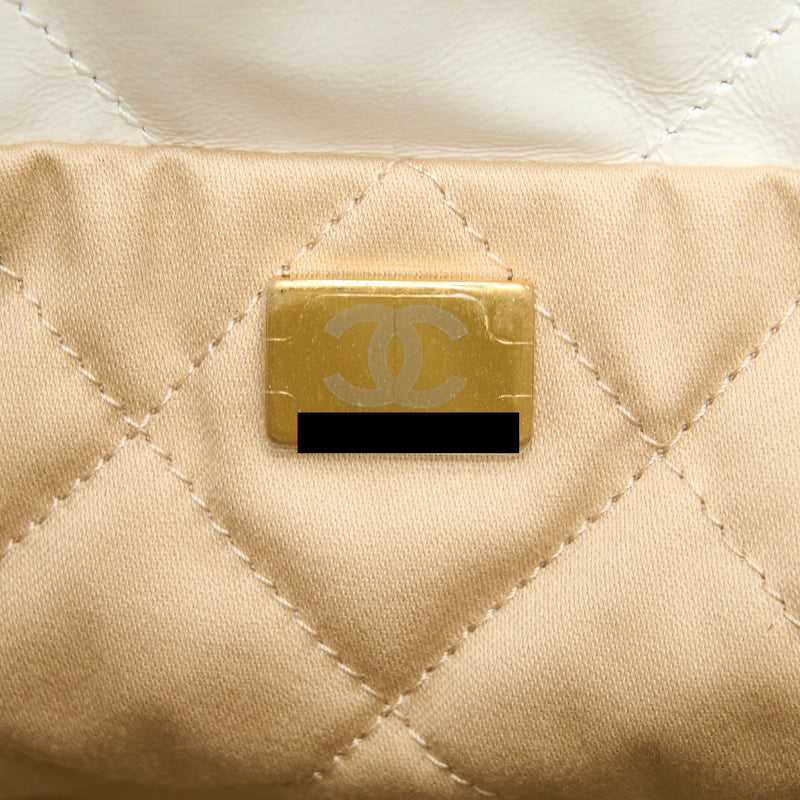Chanel Small 22 Bag Shiny Calfskin White GHW (Microchip)