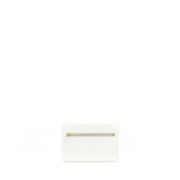 Chanel Small Wallet On Chain With Ribbon Chain Lambskin White GHW