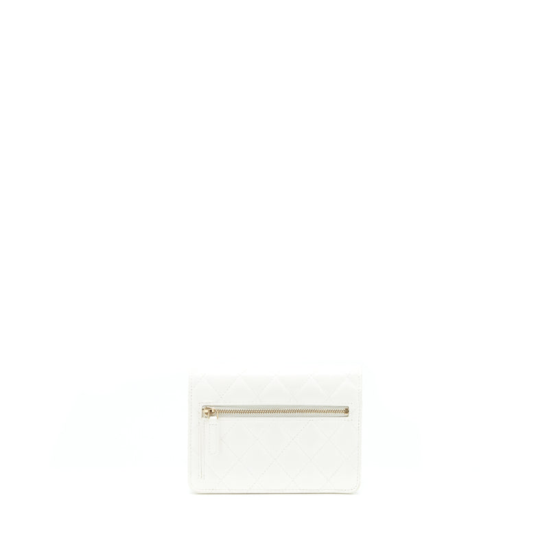 Chanel Small Wallet On Chain With Ribbon Chain Lambskin White GHW