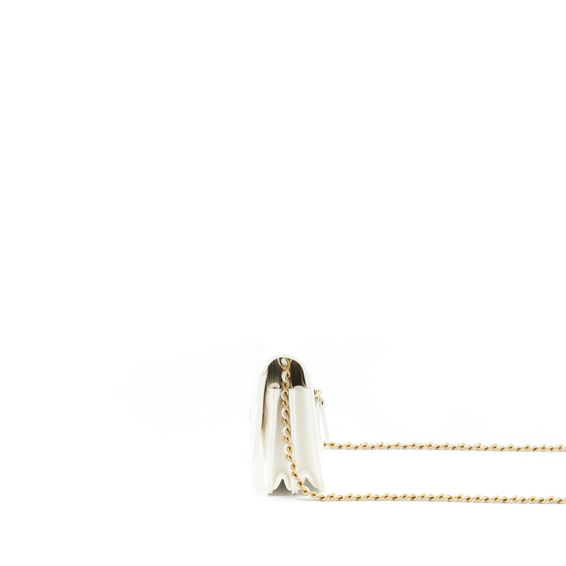Chanel Small Wallet On Chain With Ribbon Chain Lambskin White GHW