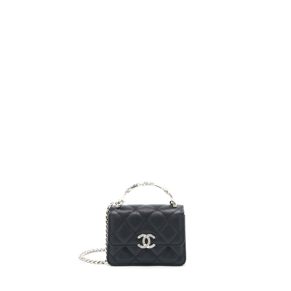 Chanel 22S Giant Chain Top Handle Mini Flap Bag Caviar Black SHW