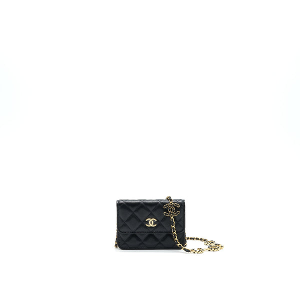 Chanel 21A Flap Card Holder With Chain Black GHW