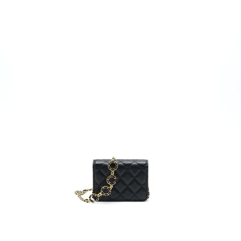 Chanel 21A Flap Card Holder With Chain Black GHW