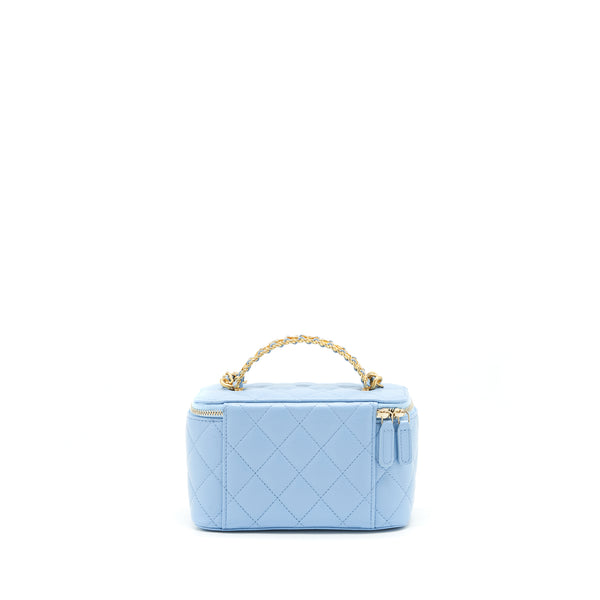 Chanel 22S Long Vanity Case With Letter Handle Caviar Light Blue GHW