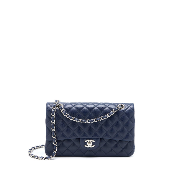 Chanel Medium Classic Double Flap Bag Caviar Navy Blue SHW