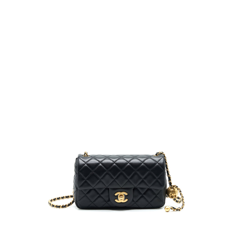 Chanel 22C pearl Crush Mini rectangular Flap Bag Lambskin Black GHW (microchip)