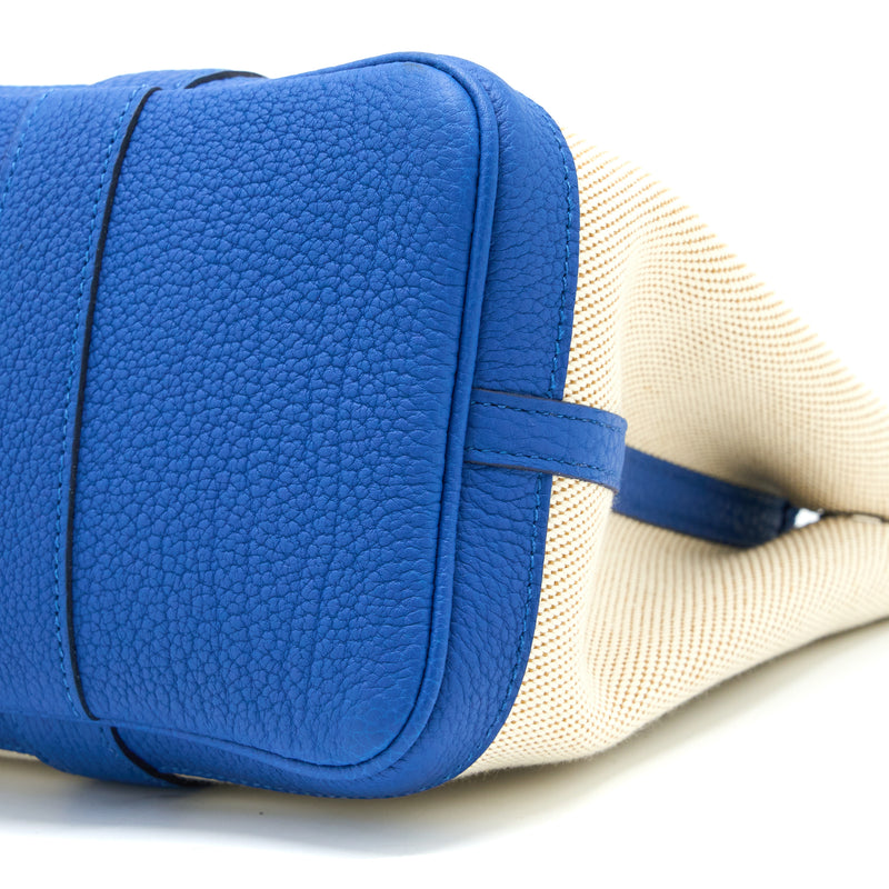 Hermes Garden Party 30 Twill H Canvas/Negonda Ecru-desert/Blue France SHW Stamp Z