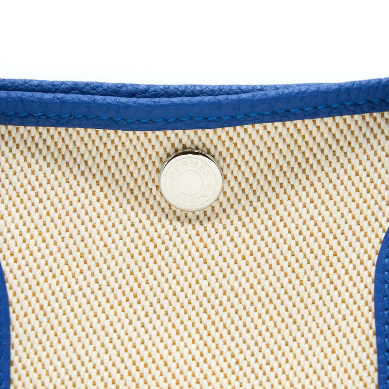 Hermes Garden Party 30 Twill H Canvas/Negonda Ecru-desert/Blue France SHW Stamp Z
