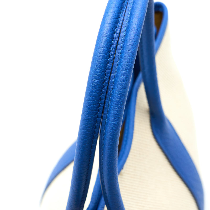Hermes Garden Party 30 Twill H Canvas/Negonda Ecru-desert/Blue France SHW Stamp Z