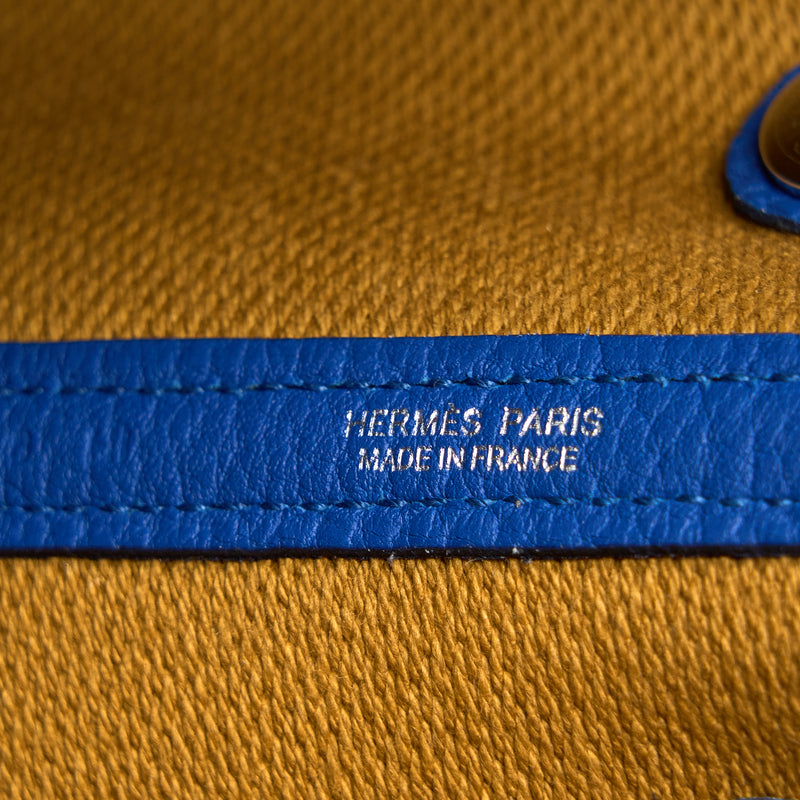 Hermes Garden Party 30 Twill H Canvas/Negonda Ecru-desert/Blue France SHW Stamp Z