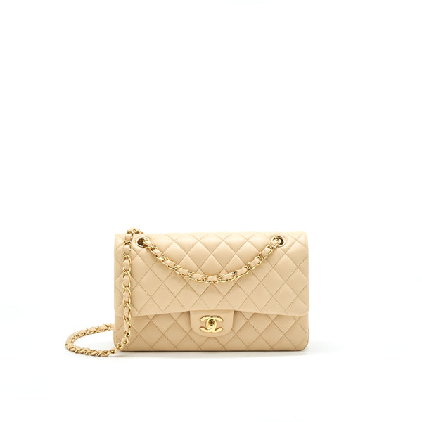 CHANEL MEDIUM CLASSIC DOUBLE FLAP LAMBSKIN BEIGE WITH GHW
