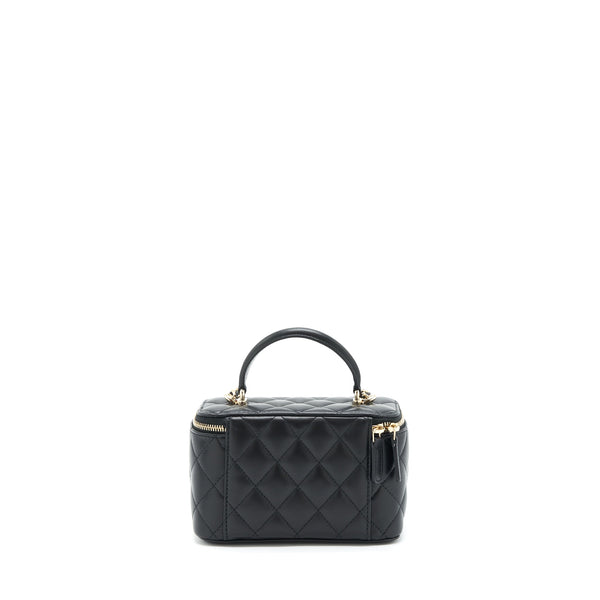 Chanel 22A Mini Top Handle Long Vanity With Chain Lambskin Black LGHW (Microchip)