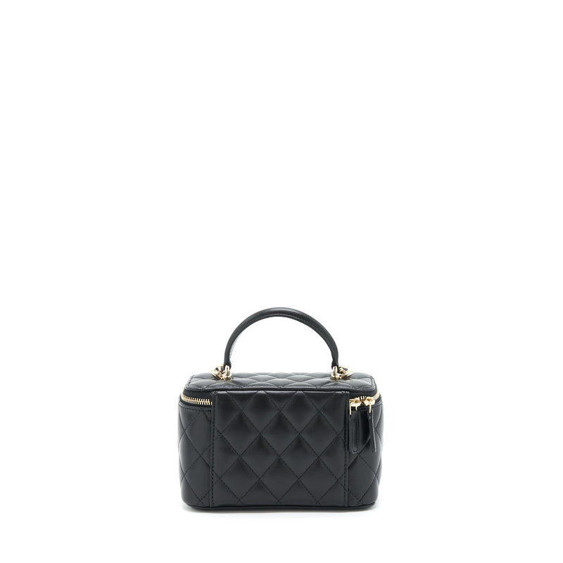 Chanel 22A Mini Top Handle Long Vanity With Chain Lambskin Black LGHW (Microchip)