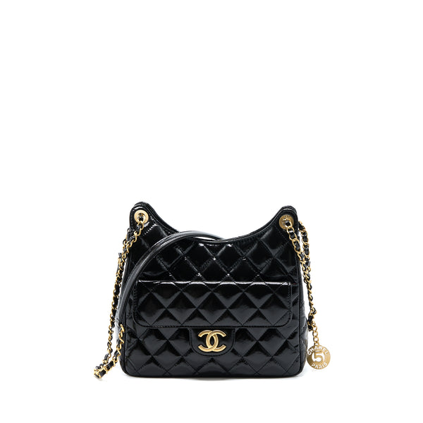 Chanel 23C Hobo Bag Shiny Calfskin Black Brushed GHW(Microchip)