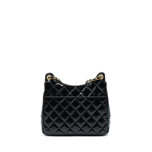 Chanel 23C Hobo Bag Shiny Calfskin Black Brushed GHW(Microchip)