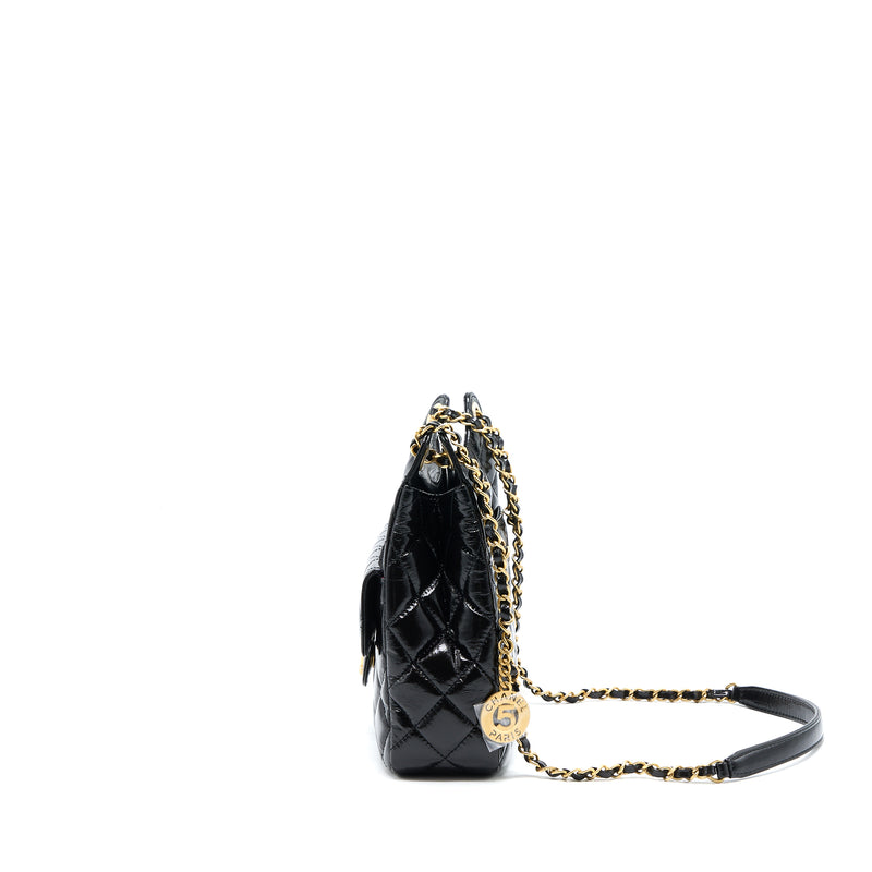 Chanel 23C Hobo Bag Shiny Calfskin Black Brushed GHW(Microchip)