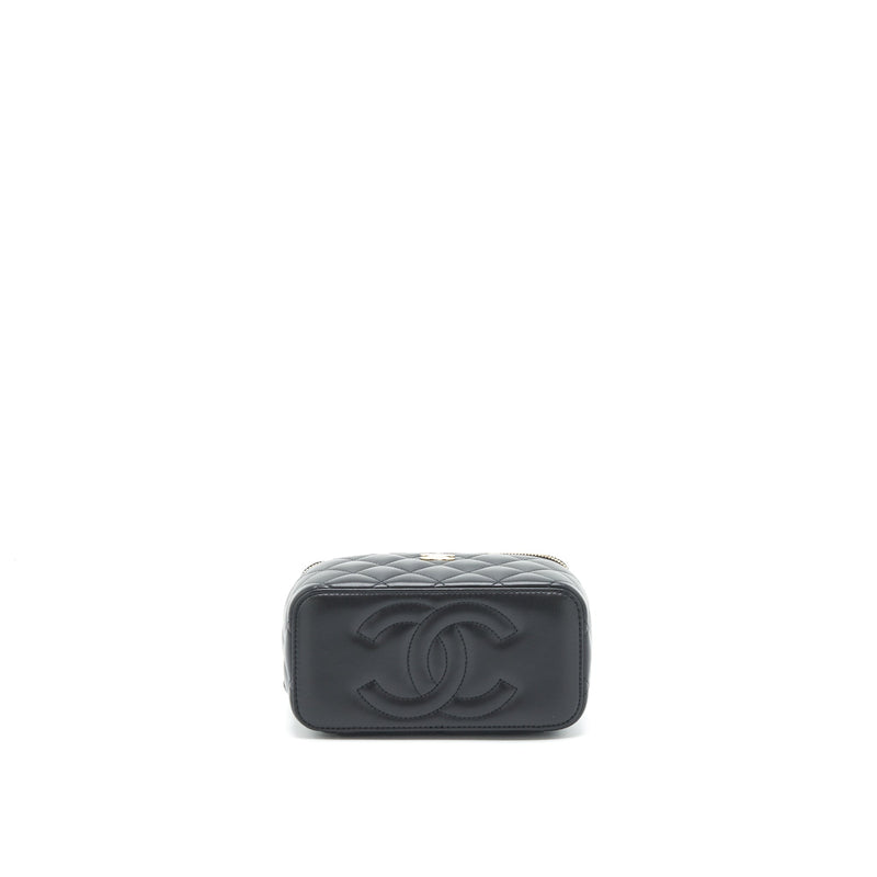 Chanel 22A Mini Top Handle Long Vanity With Chain Lambskin Black LGHW (Microchip)