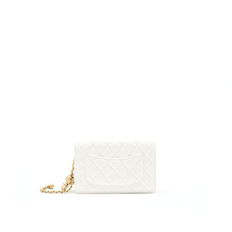 Chanel Quilted Pearl Crush Wallet on Chain WOC White Lambskin Aged